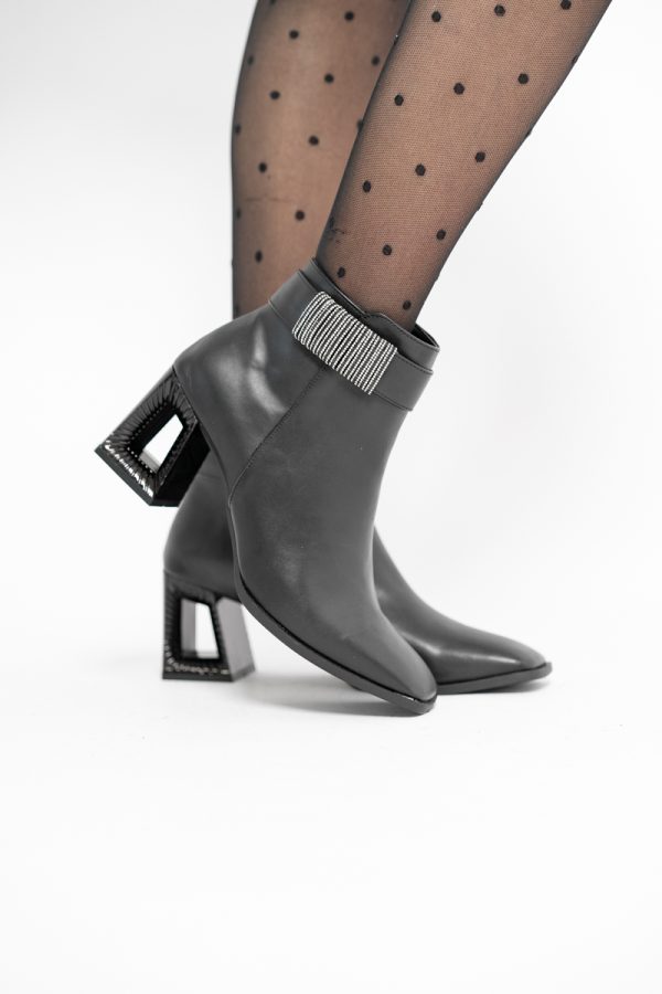 Botine elegante de damă cu toc, din piele ecologică cu fermoar - culoare Negru Mat BS756BT2409863 125