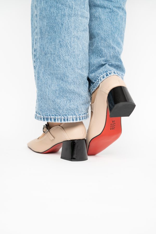 Pantofi Casual Damă cu Toc Jos din Piele Ecologică culoare Bej mat BS806D2410093 123