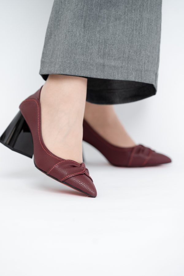 Pantofi Damă cu Toc din Piele Ecologică Bordo mat(BS2006D2409885) 119