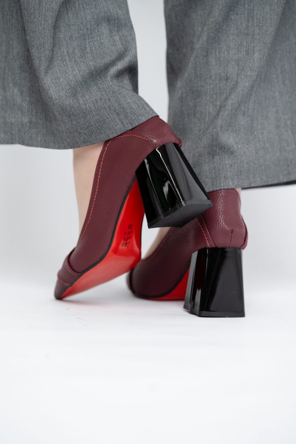 Pantofi Damă cu Toc din Piele Ecologică Bordo mat(BS2006D2409885) 123