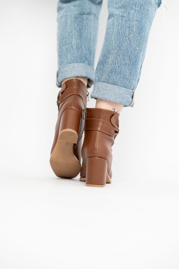 Botine elegante de damă cu toc din piele ecologică cu fundiță Maro BS1092BT2411153 127