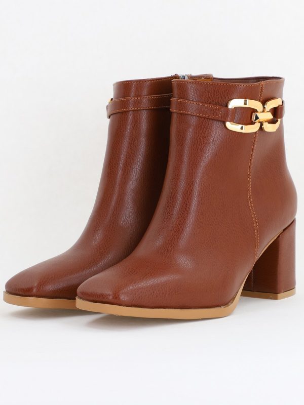 Botine elegante de damă cu toc din piele ecologică cu lanț Maro BS1064AY2411146 120