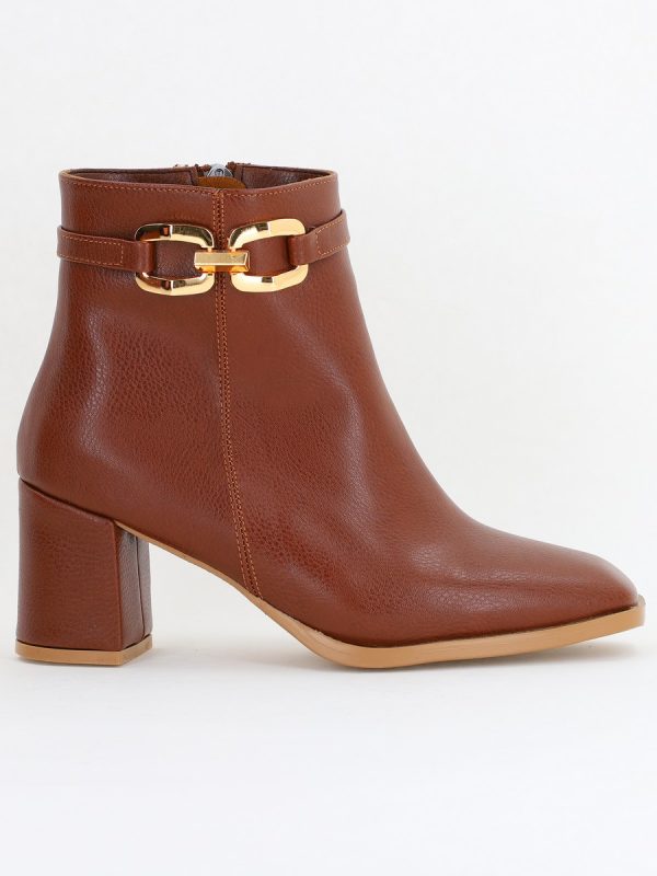 Botine elegante de damă cu toc din piele ecologică cu lanț Maro BS1064AY2411146 122