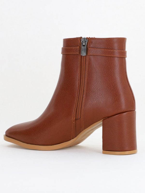 Botine elegante de damă cu toc din piele ecologică cu lanț Maro BS1064AY2411146 126