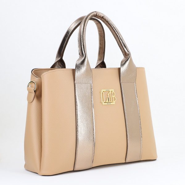 Geantă damă casual bej și auriu cu trei compartimente Laura Biaggi BS373MG2409038 120