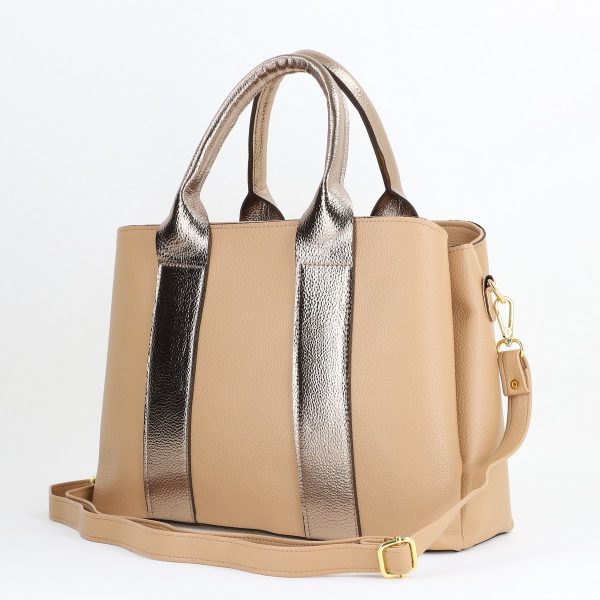 Geantă damă casual bej și auriu cu trei compartimente Laura Biaggi BS373MG2409038 121