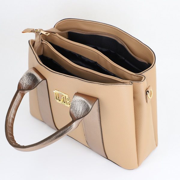 Geantă damă casual bej și auriu cu trei compartimente Laura Biaggi BS373MG2409038 119