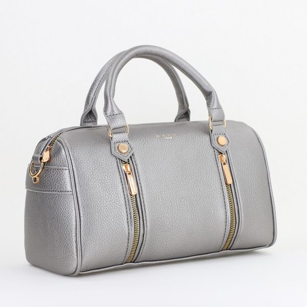Geantă damă casual piele ecologică argintiu cu un compartiment David Jones BS7306CM2409082 120