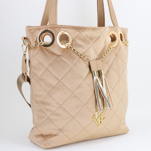 Geantă shopper de damă Laura Biaggi bej din piele ecologică cu aspect catifelat - BS3230LB2409031 120