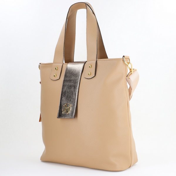 Geantă shopper de damă Laura Biaggi bej din piele ecologică cu aspect texturat - BS241M2409037 119