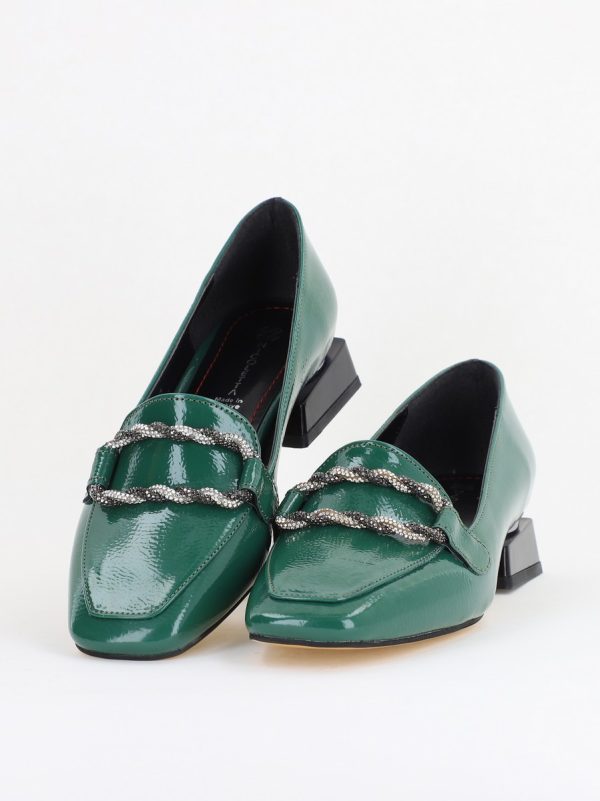 Pantofi Casual Damă cu Toc Jos din Piele Ecologică culoare Verde Lac BS171BA2410016 119