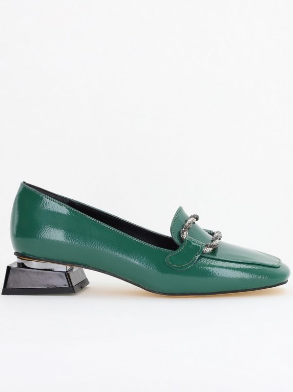 Pantofi Casual Damă cu Toc Jos din Piele Ecologică culoare Verde Lac BS171BA2410016 120