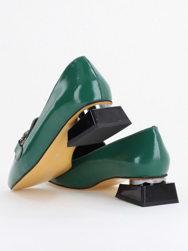 Pantofi Casual Damă cu Toc Jos din Piele Ecologică culoare Verde Lac BS171BA2410016 122