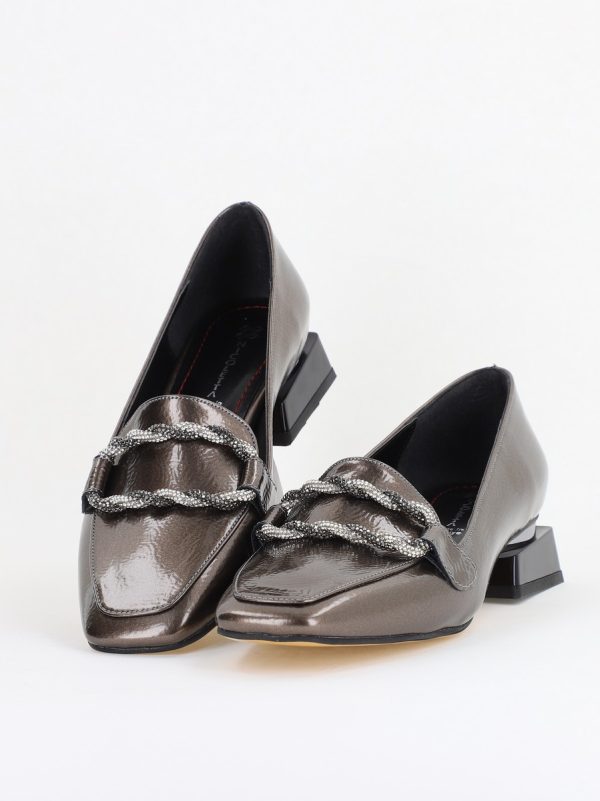 Pantofi Casual Damă cu Toc Jos din Piele Ecologică culoare Platină Lac BS171BA2410017 119