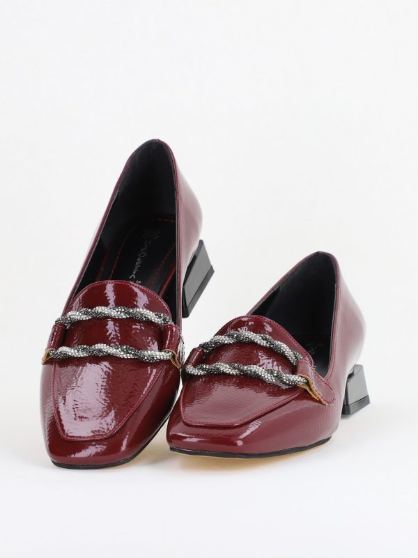 Pantofi Casual Damă cu Toc Jos din Piele Ecologică culoare Bordo Lac BS171BA2410019 119