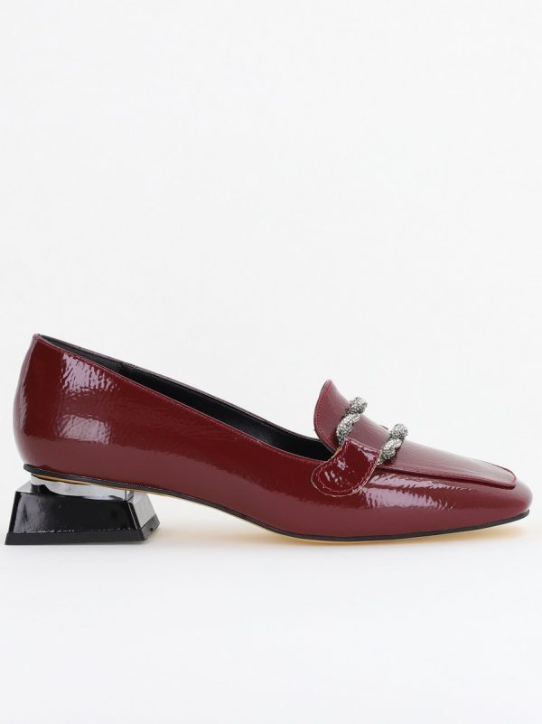 Pantofi Casual Damă cu Toc Jos din Piele Ecologică culoare Bordo Lac BS171BA2410019 120