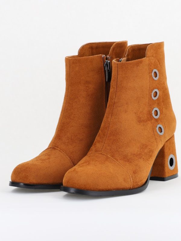 Botine damă cu toc din piele întoarsă ecologică cu fermoar - culoare Maro 120