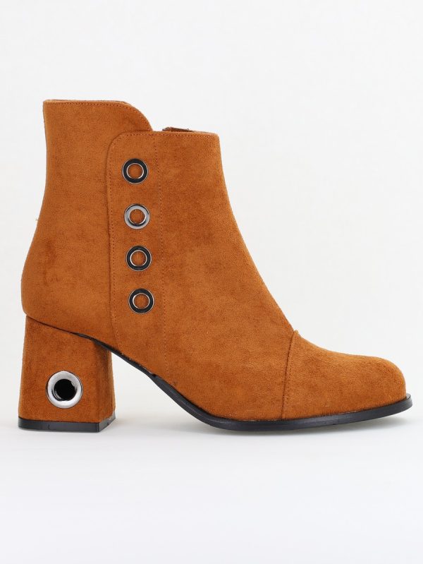 Botine damă cu toc din piele întoarsă ecologică cu fermoar - culoare Maro 122