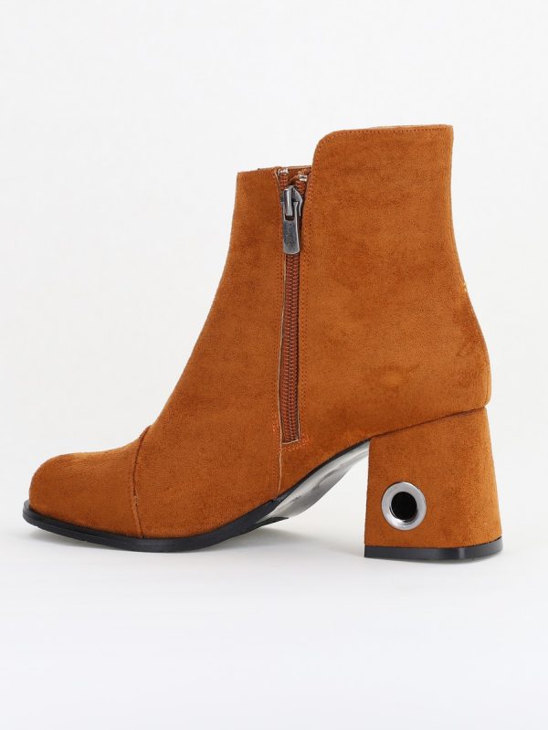 Botine damă cu toc din piele întoarsă ecologică cu fermoar - culoare Maro 126