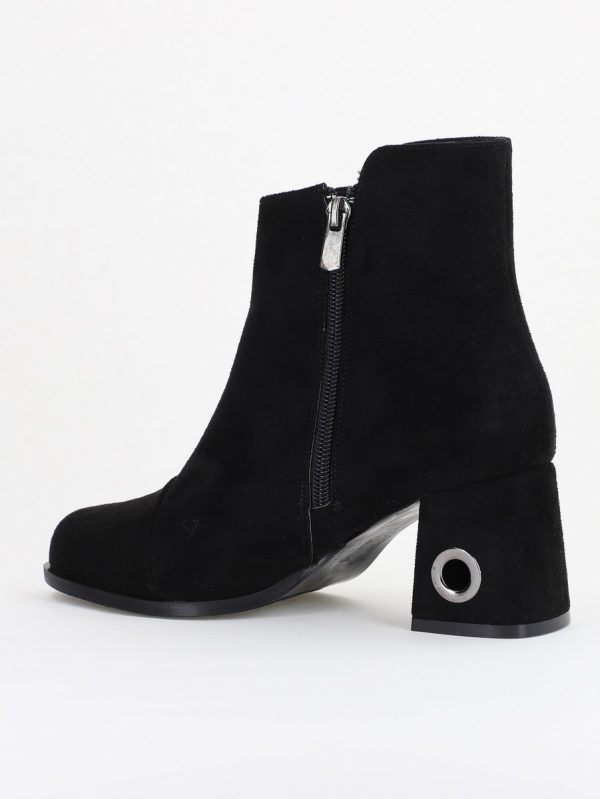 Botine damă cu toc din piele întoarsă ecologică cu fermoar - culoare Negru 126