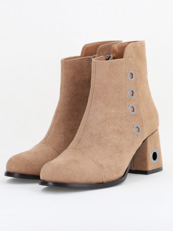 Botine damă cu toc din piele întoarsă ecologică cu fermoar - culoare Taupe 120