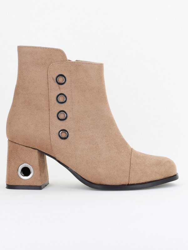 Botine damă cu toc din piele întoarsă ecologică cu fermoar - culoare Taupe 122