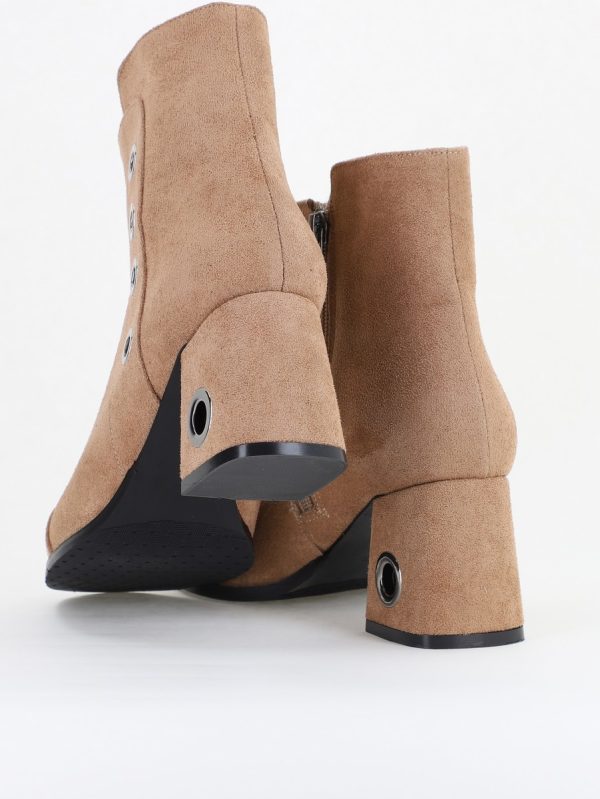 Botine damă cu toc din piele întoarsă ecologică cu fermoar - culoare Taupe 125