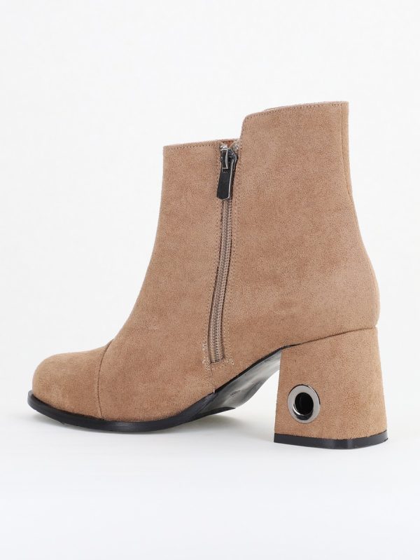 Botine damă cu toc din piele întoarsă ecologică cu fermoar - culoare Taupe 126
