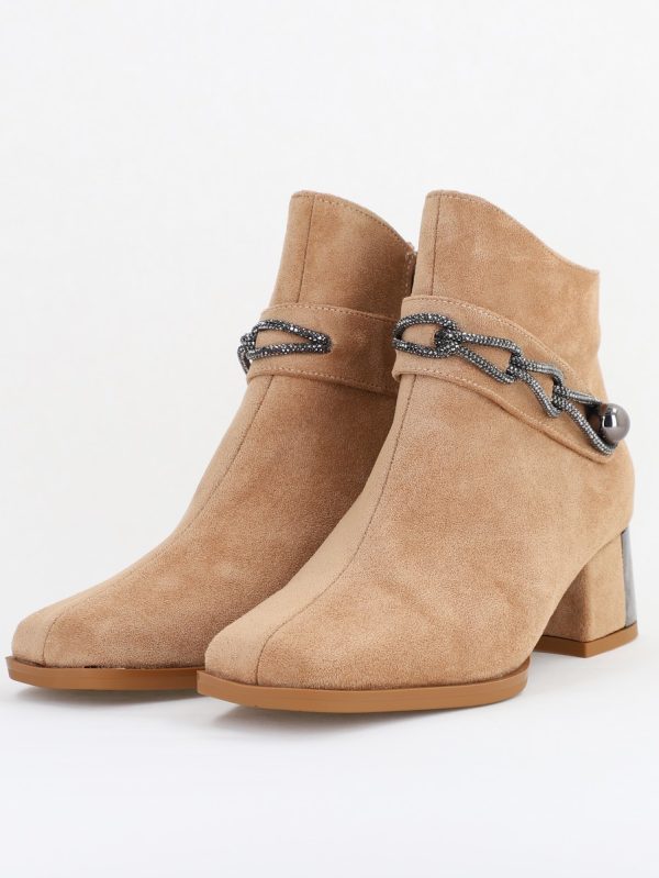 Botine damă cu toc jos din piele ecologică întoarsă cu fermoar - culoare Bej BS578BT2409827 120