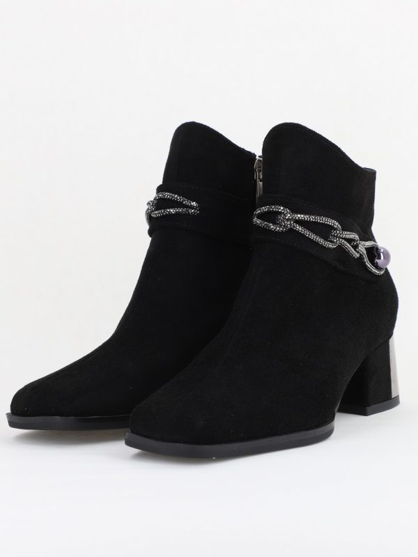 Botine damă cu toc jos din piele ecologică întoarsă cu fermoar - culoare Negru BS578BT2409826 120