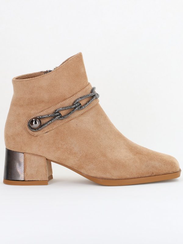 Botine damă cu toc jos din piele ecologică întoarsă cu fermoar - culoare Bej BS578BT2409827 122