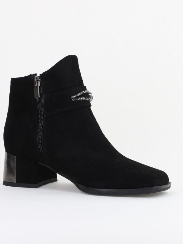 Botine damă cu toc jos din piele ecologică întoarsă cu fermoar - culoare Negru BS578BT2409826 122