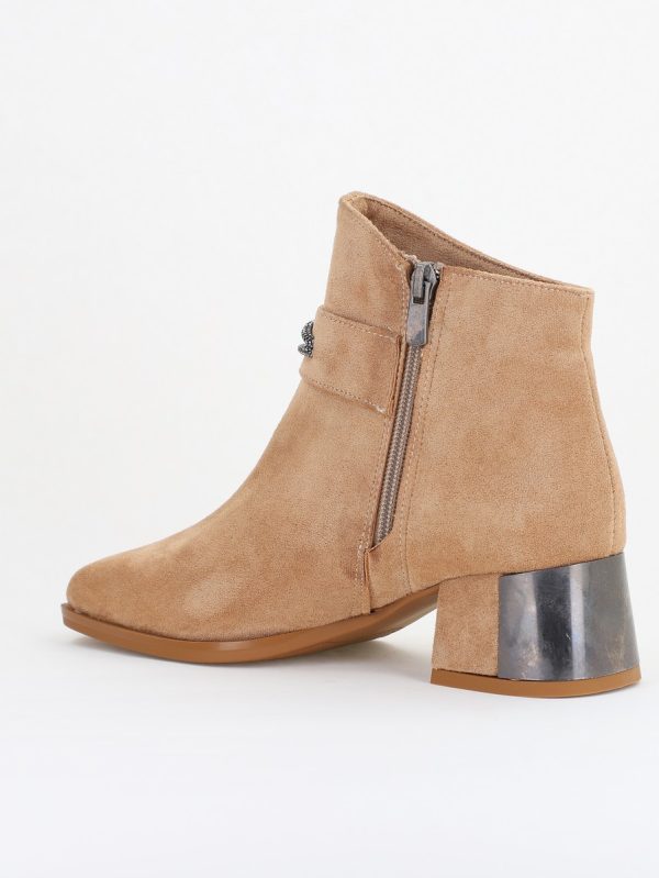 Botine damă cu toc jos din piele ecologică întoarsă cu fermoar - culoare Bej BS578BT2409827 124