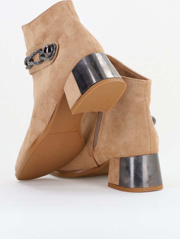 Botine damă cu toc jos din piele ecologică întoarsă cu fermoar - culoare Bej BS578BT2409827 126