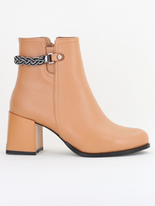 Botine elegante de damă cu toc, din piele ecologică  cu fermoar - culoare Bej mat BS703BT2409818 122