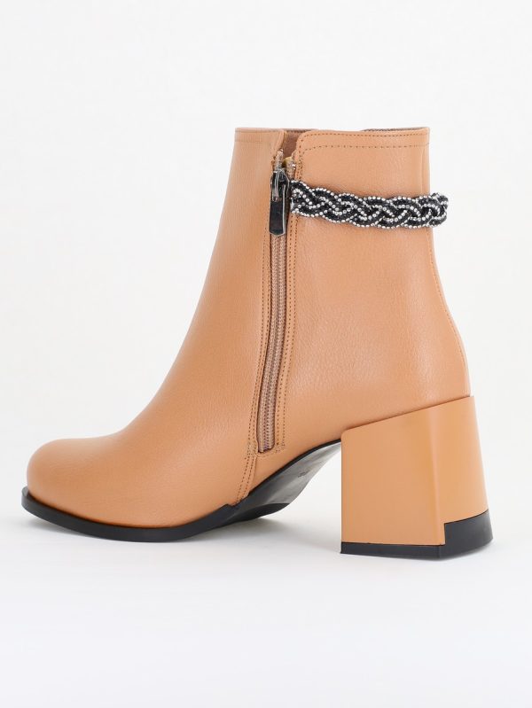 Botine elegante de damă cu toc, din piele ecologică  cu fermoar - culoare Bej mat BS703BT2409818 126
