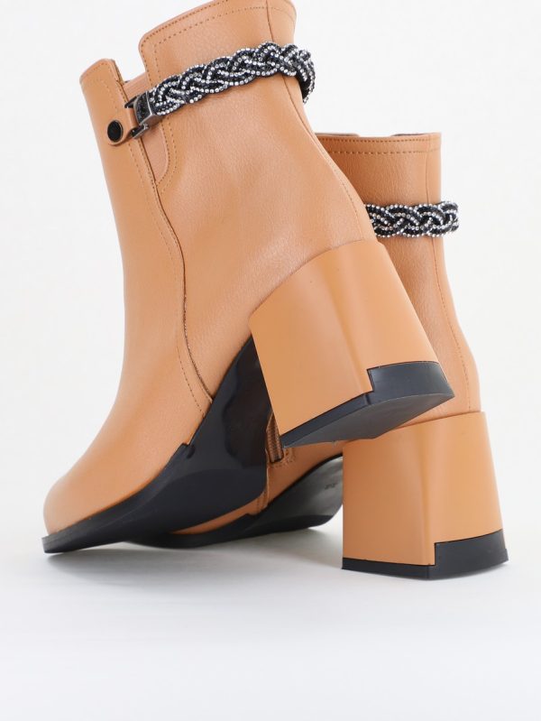 Botine elegante de damă cu toc, din piele ecologică  cu fermoar - culoare Bej mat BS703BT2409818 127