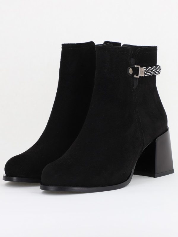 Botine elegante de damă cu toc, din piele ecologică intoarsă cu fermoar - culoare Negru mat BS703BT2409820 120