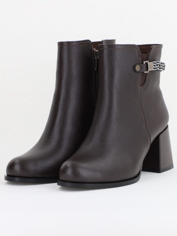 Botine elegante de damă cu toc, din piele ecologică  cu fermoar - culoare Cafeniu mat BS703BT2409819 120
