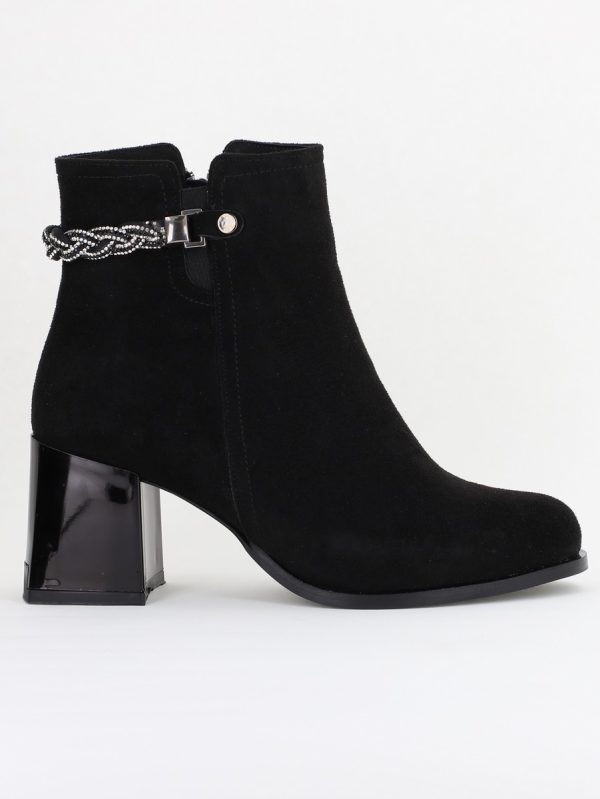 Botine elegante de damă cu toc, din piele ecologică intoarsă cu fermoar - culoare Negru mat BS703BT2409820 122