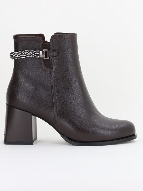 Botine elegante de damă cu toc, din piele ecologică  cu fermoar - culoare Cafeniu mat BS703BT2409819 122