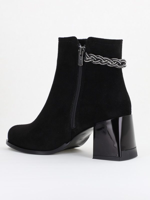 Botine elegante de damă cu toc, din piele ecologică intoarsă cu fermoar - culoare Negru mat BS703BT2409820 125