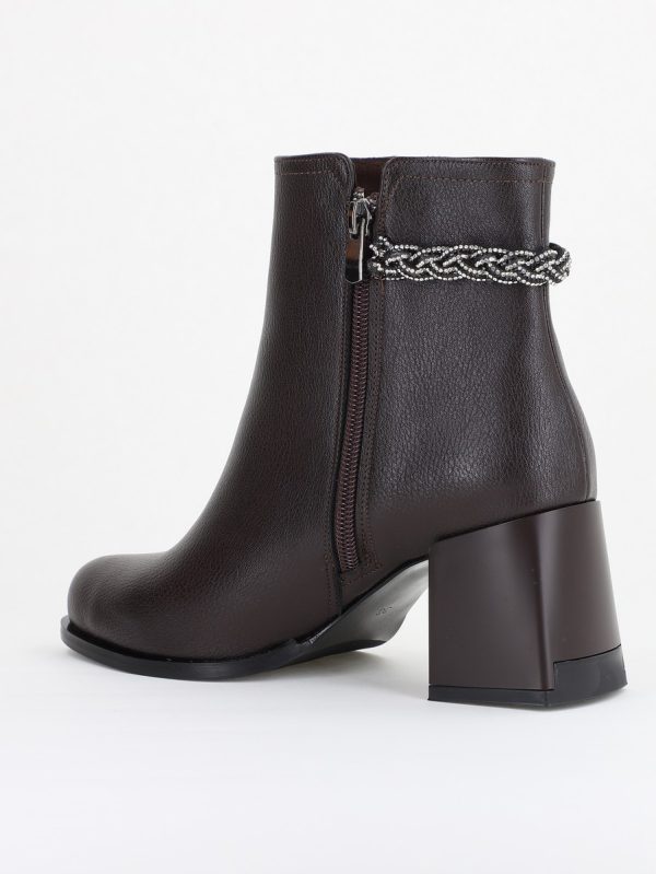 Botine elegante de damă cu toc, din piele ecologică  cu fermoar - culoare Cafeniu mat BS703BT2409819 126
