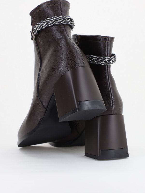 Botine elegante de damă cu toc, din piele ecologică  cu fermoar - culoare Cafeniu mat BS703BT2409819 127