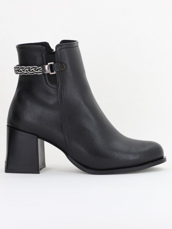 Botine elegante de damă cu toc, din piele ecologică  cu fermoar - culoare Negru mat BS703BT2409817 122