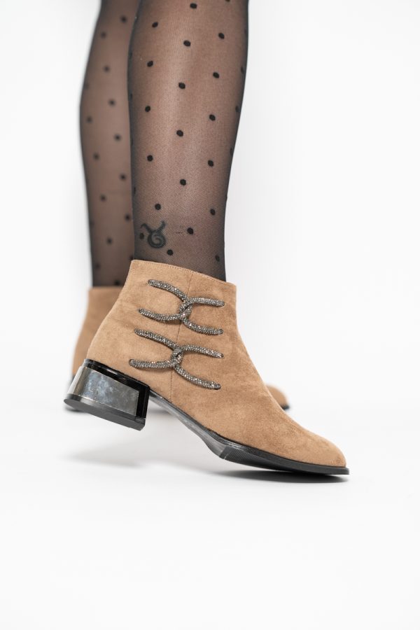 Botine damă elegante din piele ecologică intoarsă cu fermoar - culoare Taupe BS256BT2409840 121