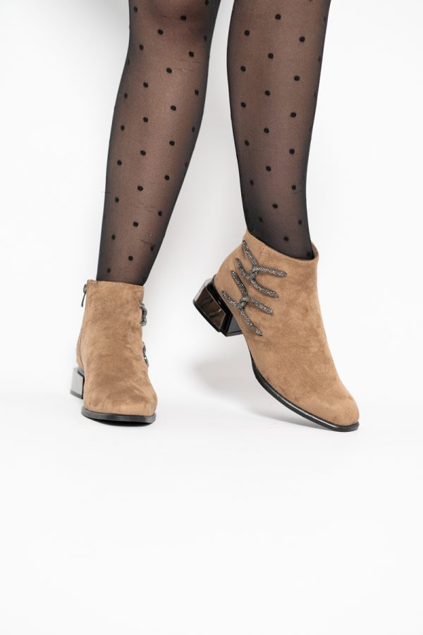 Botine damă elegante din piele ecologică intoarsă cu fermoar - culoare Taupe BS256BT2409840 123