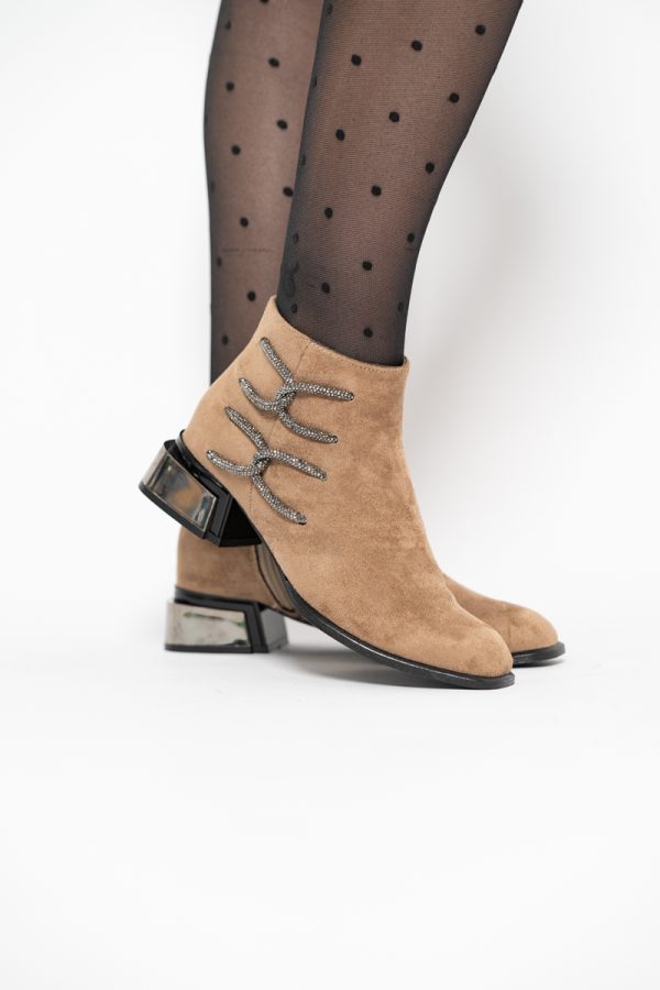 Botine damă elegante din piele ecologică intoarsă cu fermoar - culoare Taupe BS256BT2409840 119