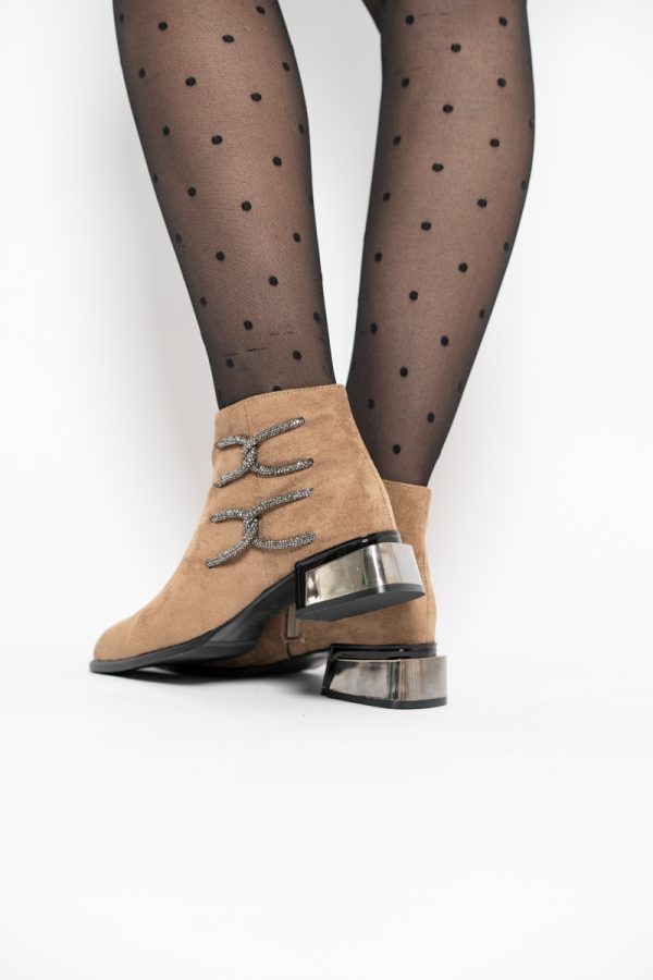 Botine damă elegante din piele ecologică intoarsă cu fermoar - culoare Taupe BS256BT2409840 125