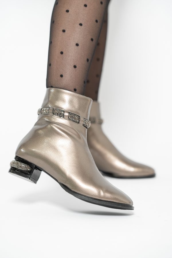 Botine elegante de damă cu toc, din piele ecologică intoarsă cu fermoar - culoare Platina Lac BS163BT2409846 119